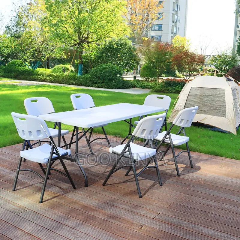 Dining Set; White Foldable 6-Seater Outdoor Dining Set