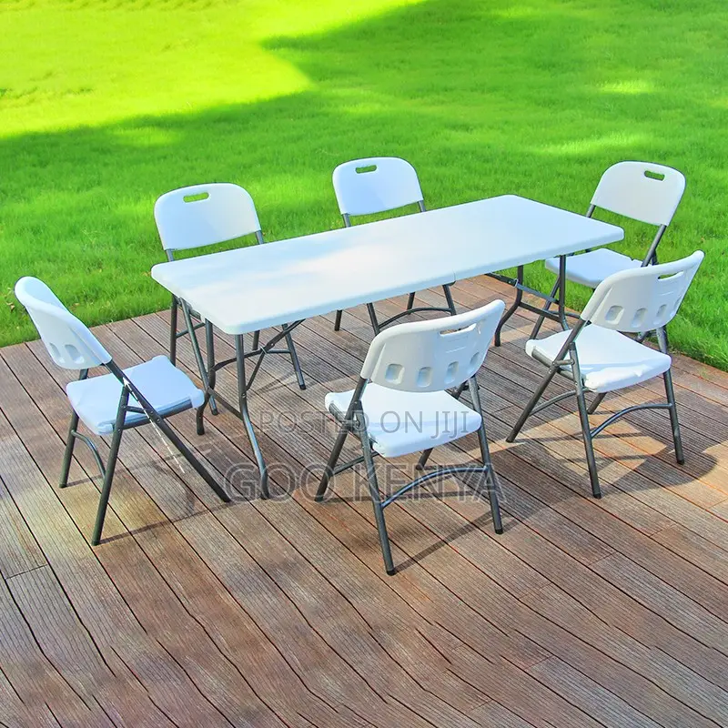 Dining Set; White Foldable 6-Seater Outdoor Dining Set