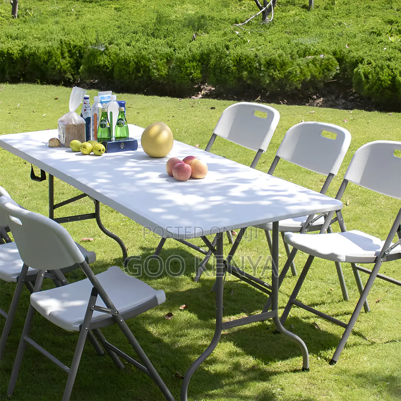 Dining Set; White Foldable 6-Seater Outdoor Dining Set