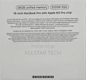 New Apple MacBook Pro 2023 M3 Pro 16-Inch 36GB Apple M3 Pro SSD 512GB