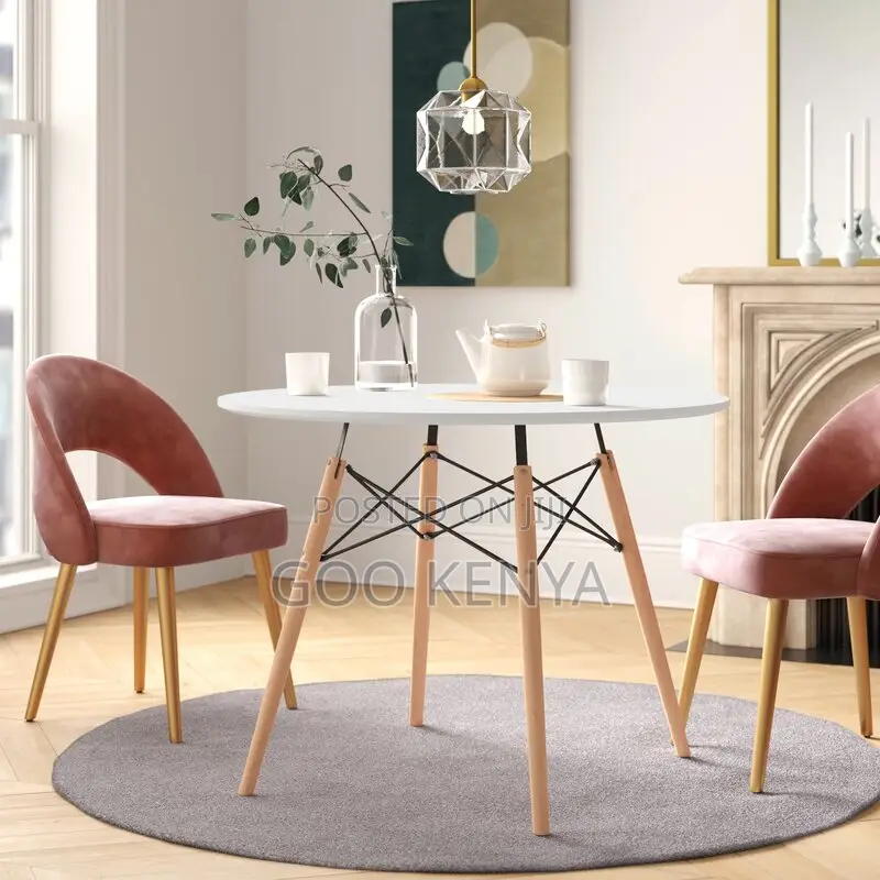 Home Dining Table; White Marble Dining Table With Wood Base