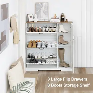 Home Shoe Cabinet; Home Furniture Wooden Shoe Organizer in White