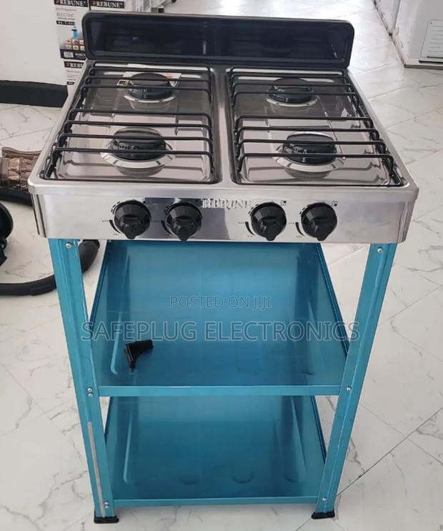 Rebune 4 Burner Standing Full Gas Cooker Stove With Shelves