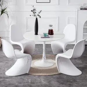 Home Dining Set; White Plastic 4-Seater With a Marble Round Table Set