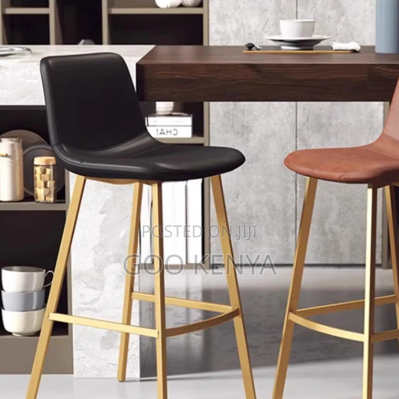 Bar Stool; Leather Seat With Metal Base Counter Stool