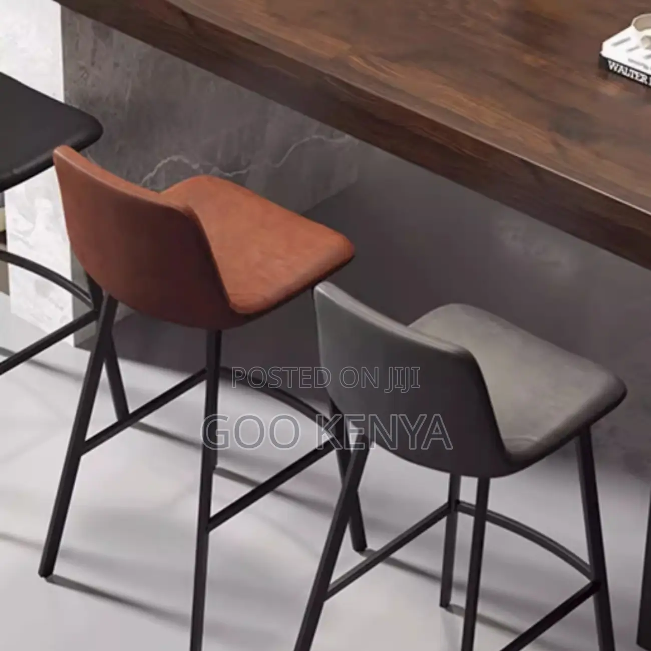 Bar Stool; Leather Seat With Metal Base Counter Stool