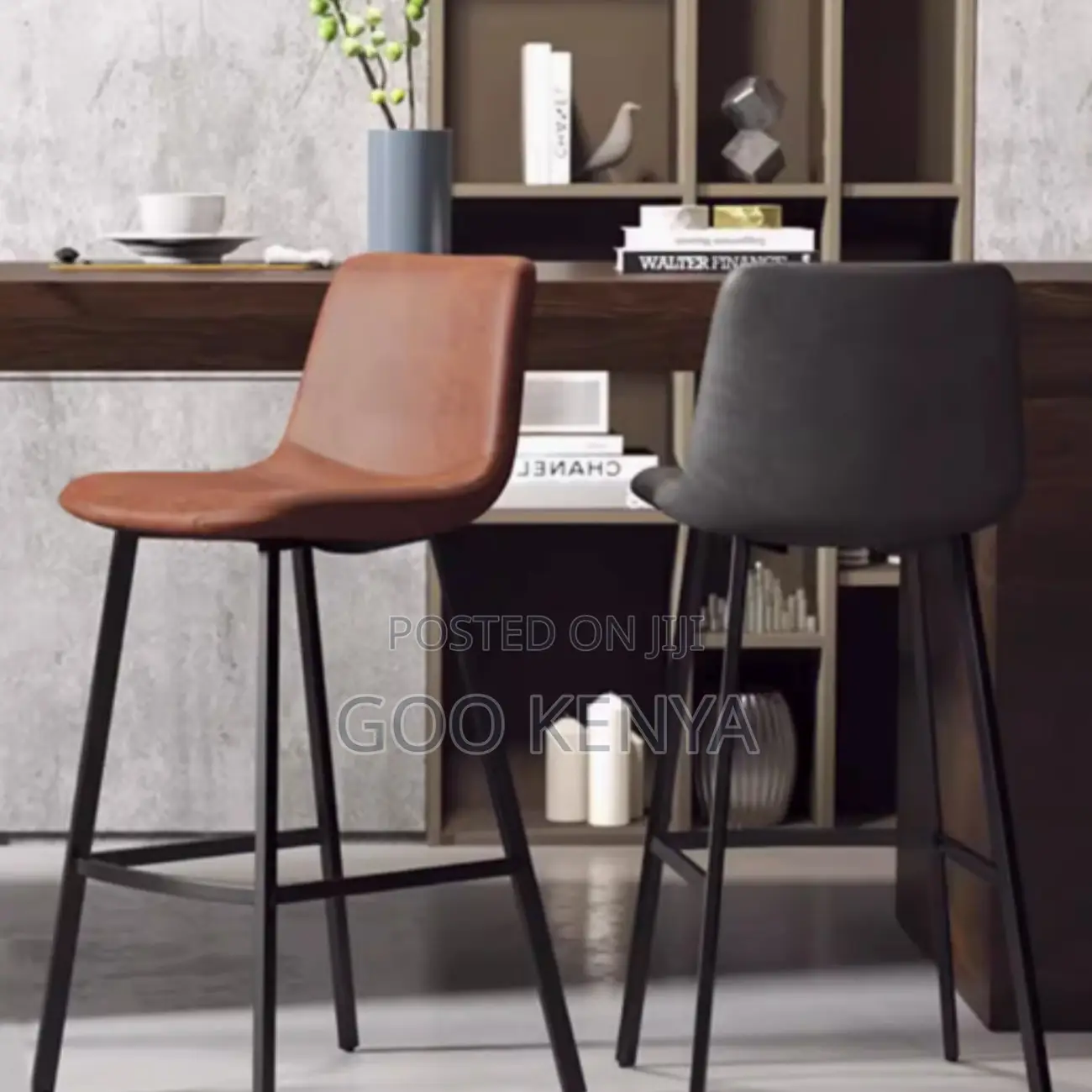 Bar Stool; Leather Seat With Metal Base Counter Stool