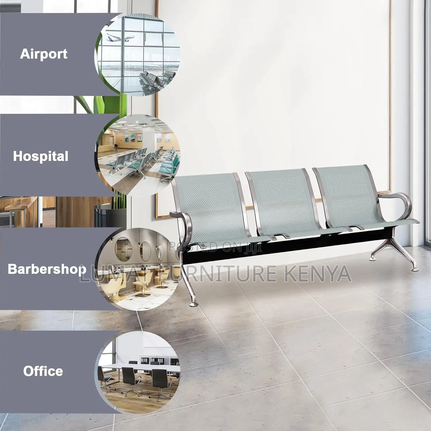 Durable 3-Link Office Waiting Bench – Non-Padded