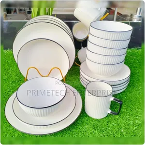 24pcs Concise White and Black Rim Dinner Set