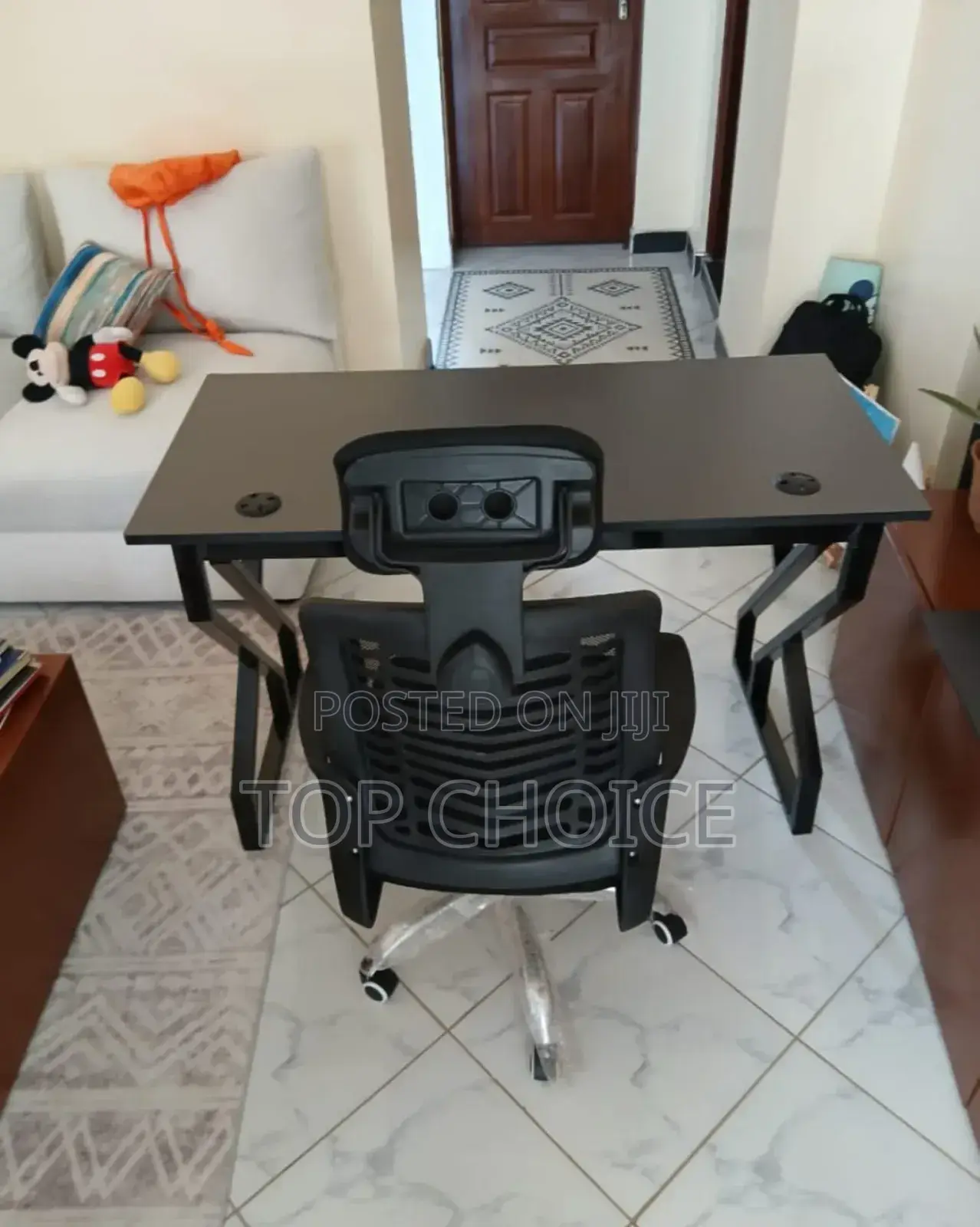 Pure Black Working Table and Headrest Chair