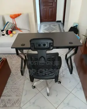 Pure Black Working Table and Headrest Chair