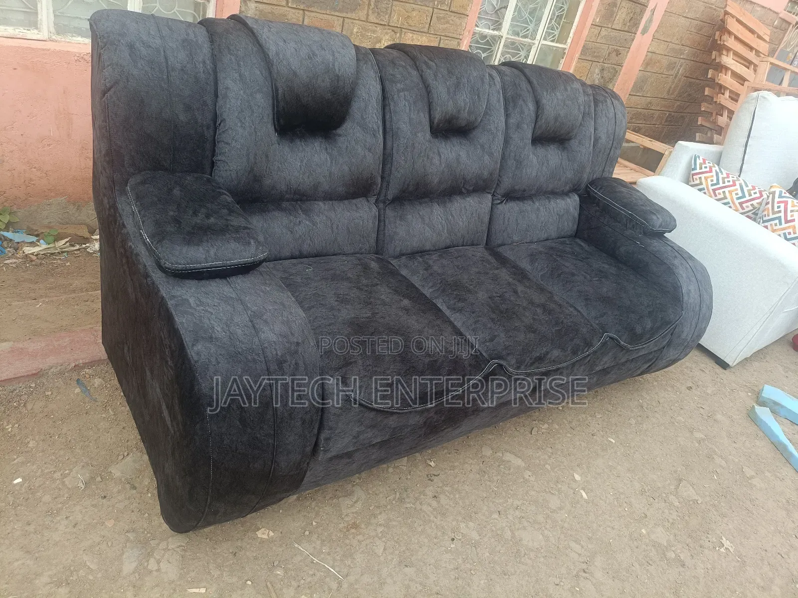 Grey Semi -Recliner Sofa