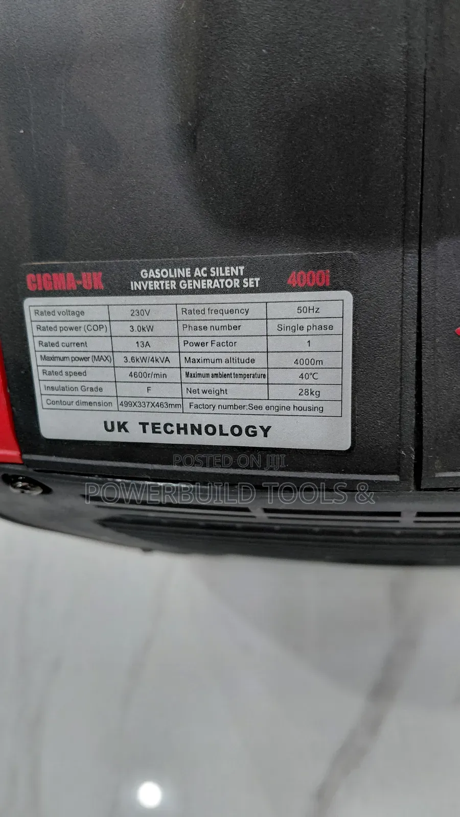 Cigma Uk Silent Inverter Generator 3.6kw/4kva