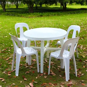 Outdoor Dining Set; 4-Seater Plastic Chairs With a Round Plastic Table