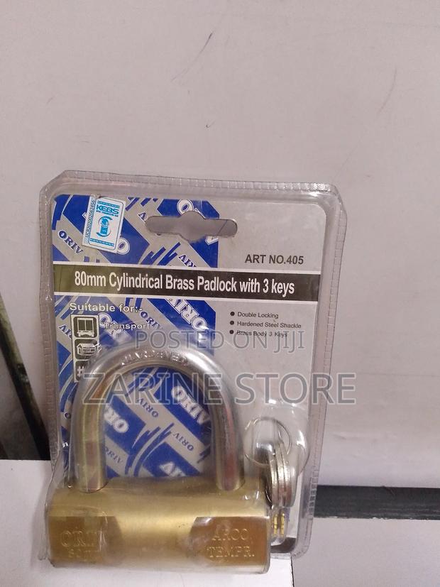 Heavy Duty 80mm Oriv Cylindrical Brass Padlock With 3 Keys Art No. 405