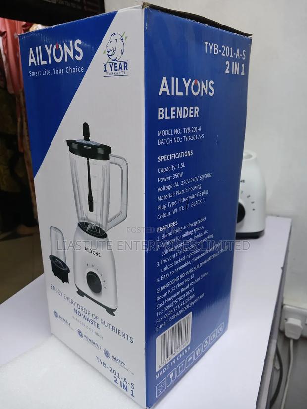 Ailyons 2-in-1 Blender With Grinding Machine (Model Tyb-201-a-S). - thumbnail 3