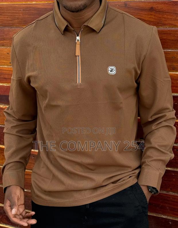 Casual Longsleeved Collar Plain Brand Tshirt Available - thumbnail 4