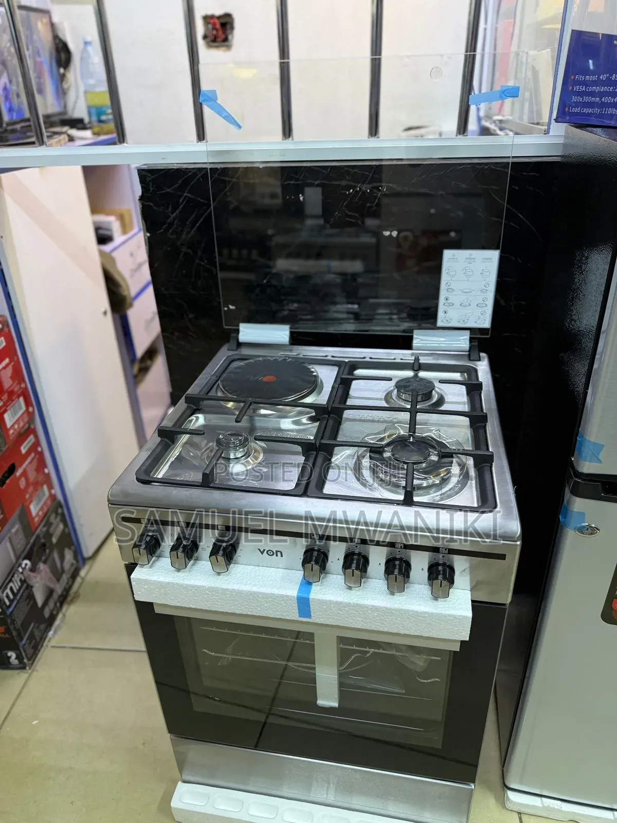Von Cooker 60 by 60 3 Gas + 1 Rapid Electric Hotplate Electric Oven