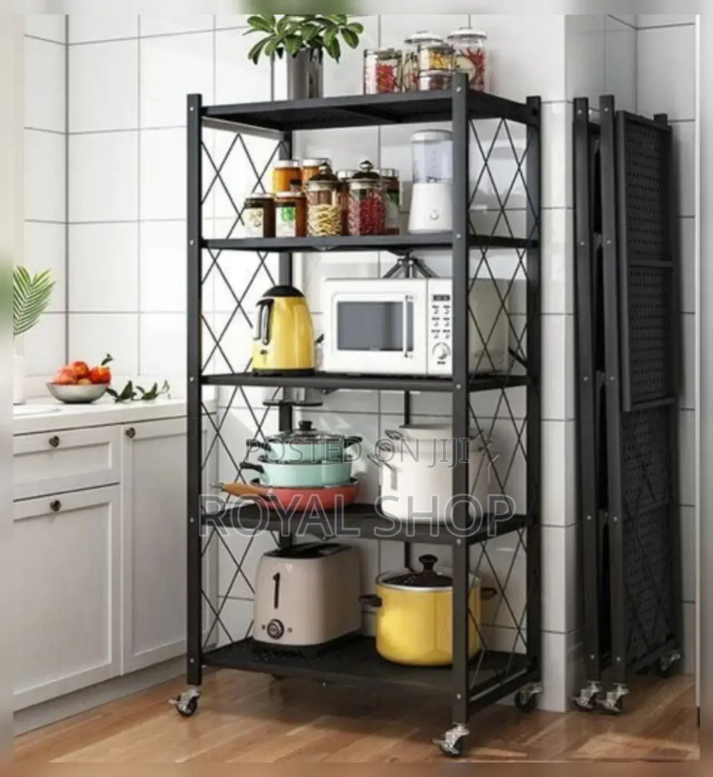 5 Tier Fordable Kitchen Rack With Wheel