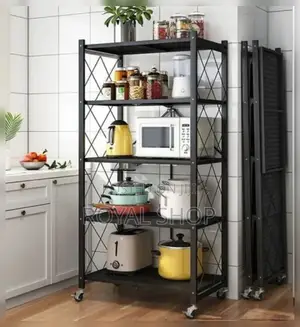 5 Tier Fordable Kitchen Rack With Wheel