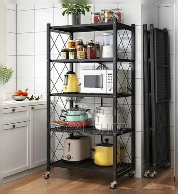 5 Tier Fordable Kitchen Rack With Wheel - main view