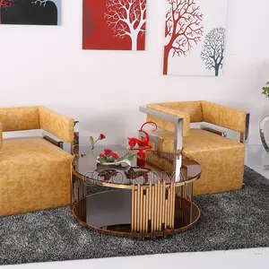 Home Coffee Table; Round Glass Top Coffee Table With Gold Frame