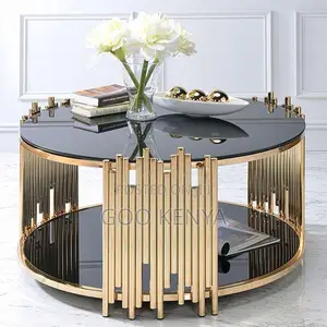 Home Coffee Table; Round Glass Top Coffee Table With Gold Frame