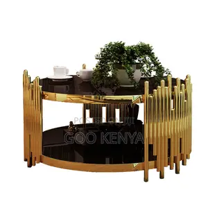 Home Coffee Table; Round Glass Top Coffee Table With Gold Frame
