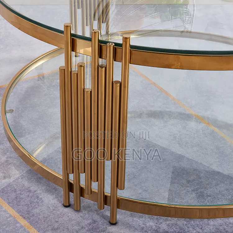 Home Coffee Table; Round Glass Top Coffee Table With Gold Frame