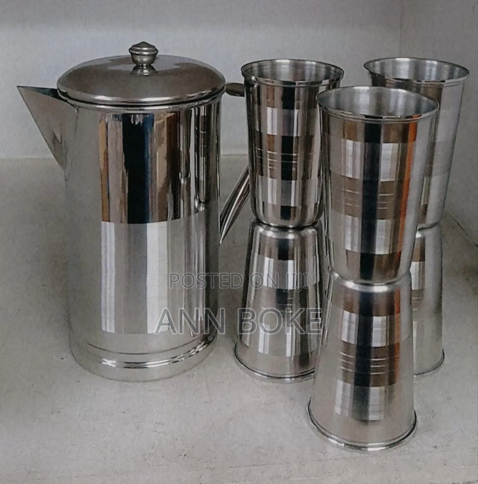 New Arrival!! Stainless Steel Jug With 6 Glasses (Design- Spiral)