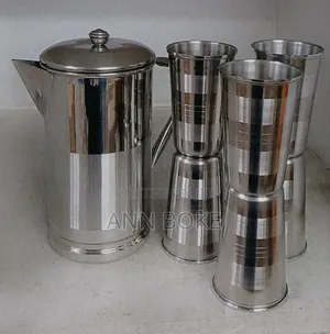 New Arrival!! Stainless Steel Jug With 6 Glasses (Design- Spiral)