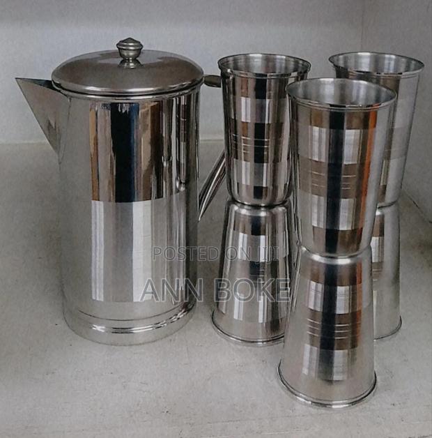 New Arrival!! Stainless Steel Jug With 6 Glasses (Design- Spiral)