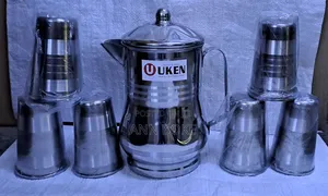 New Arrival!! Stainless Steel Jug With 6 Glasses (Design- Spiral)
