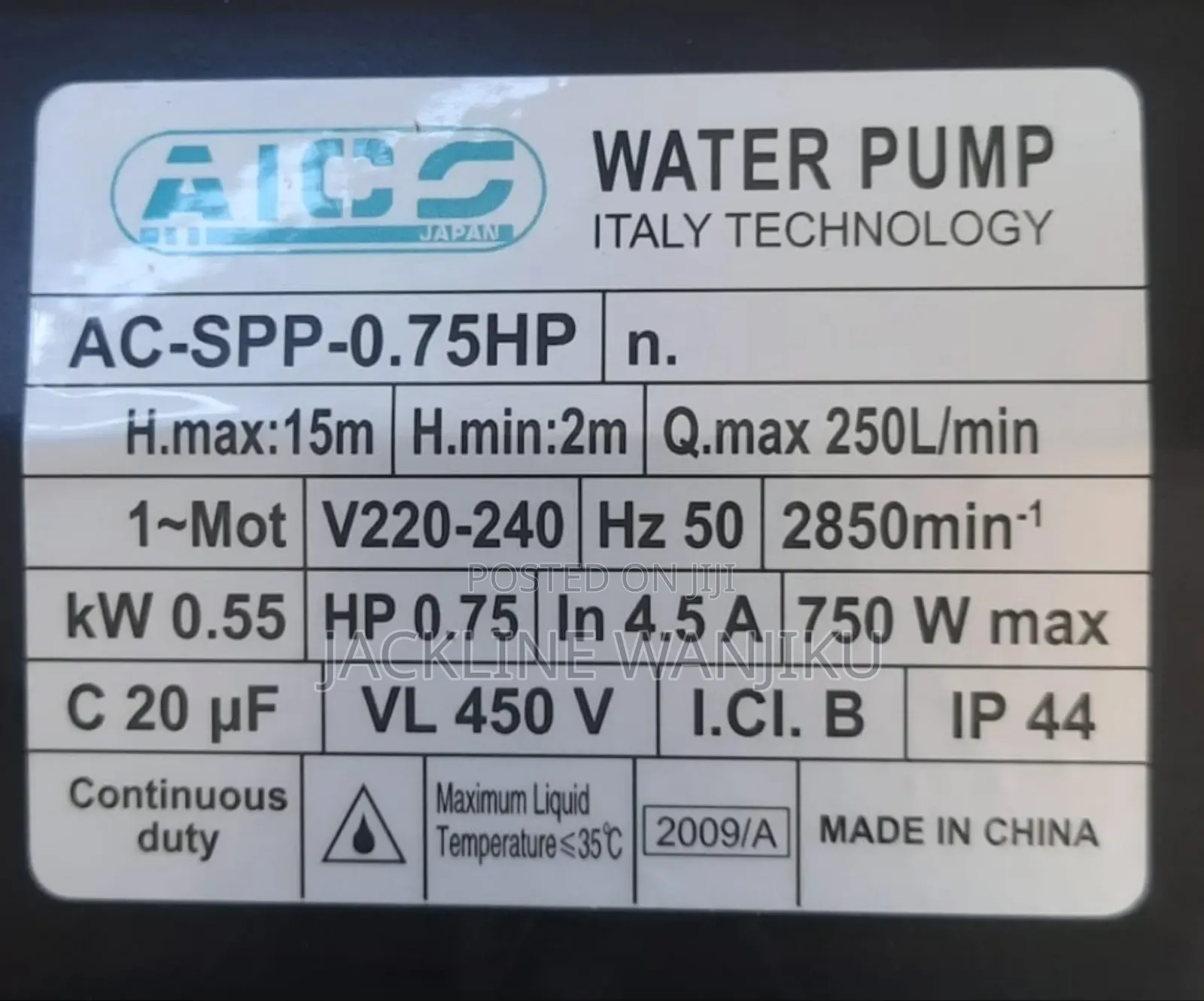 1hp Aico Japan Swimming Pool Pump Head 20 Metres Flow Rate 250l/Min