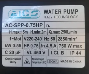 1hp Aico Japan Swimming Pool Pump Head 20 Metres Flow Rate 250l/Min