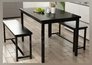 Diego Dining Table Set for 4 With 2 Benches Black Oak