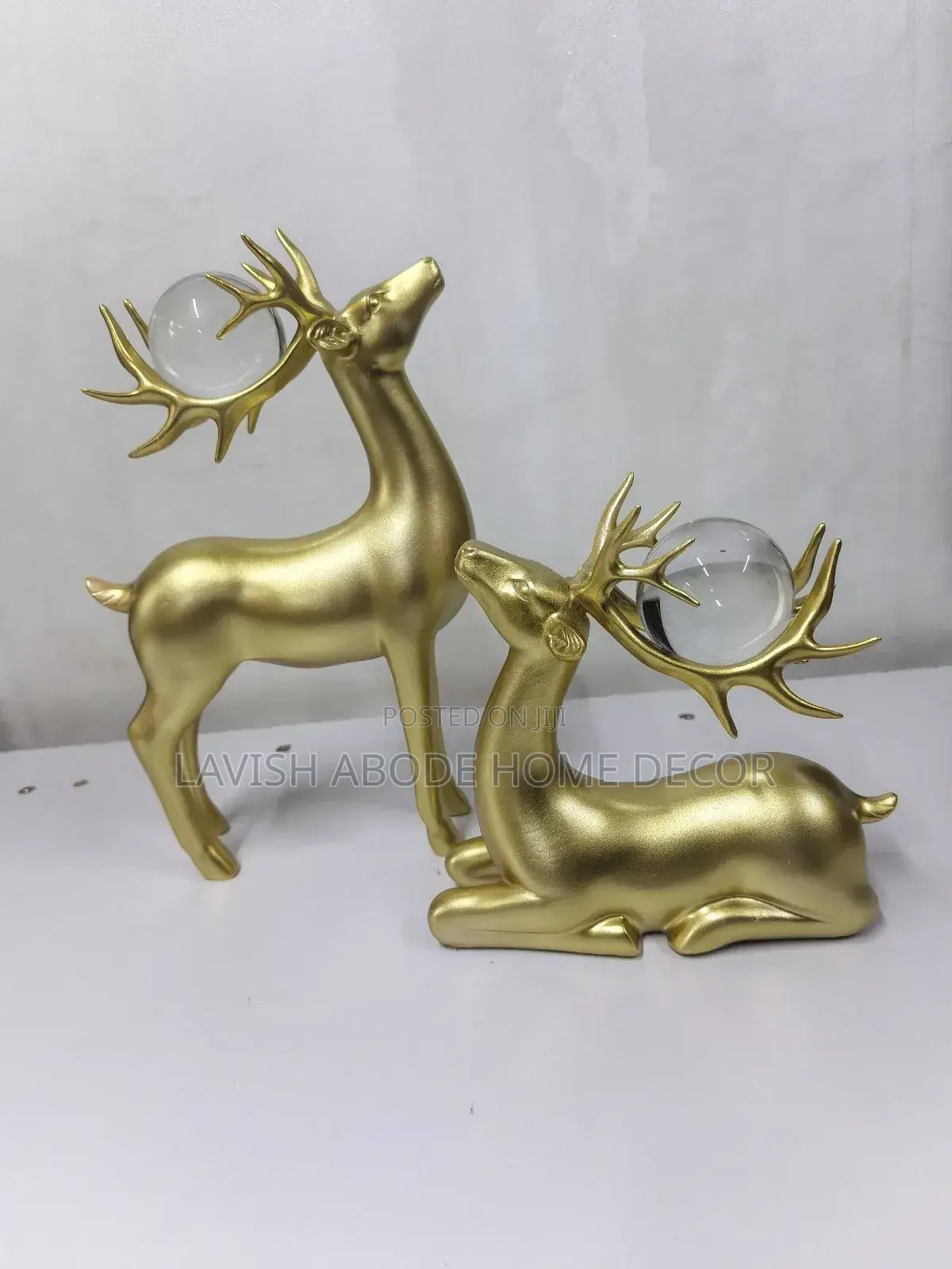 Gold Deer Statue With Crystal Ball