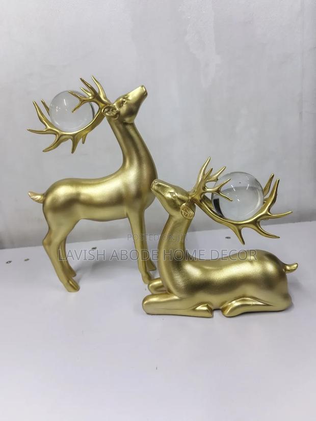 Gold Deer Statue With Crystal Ball