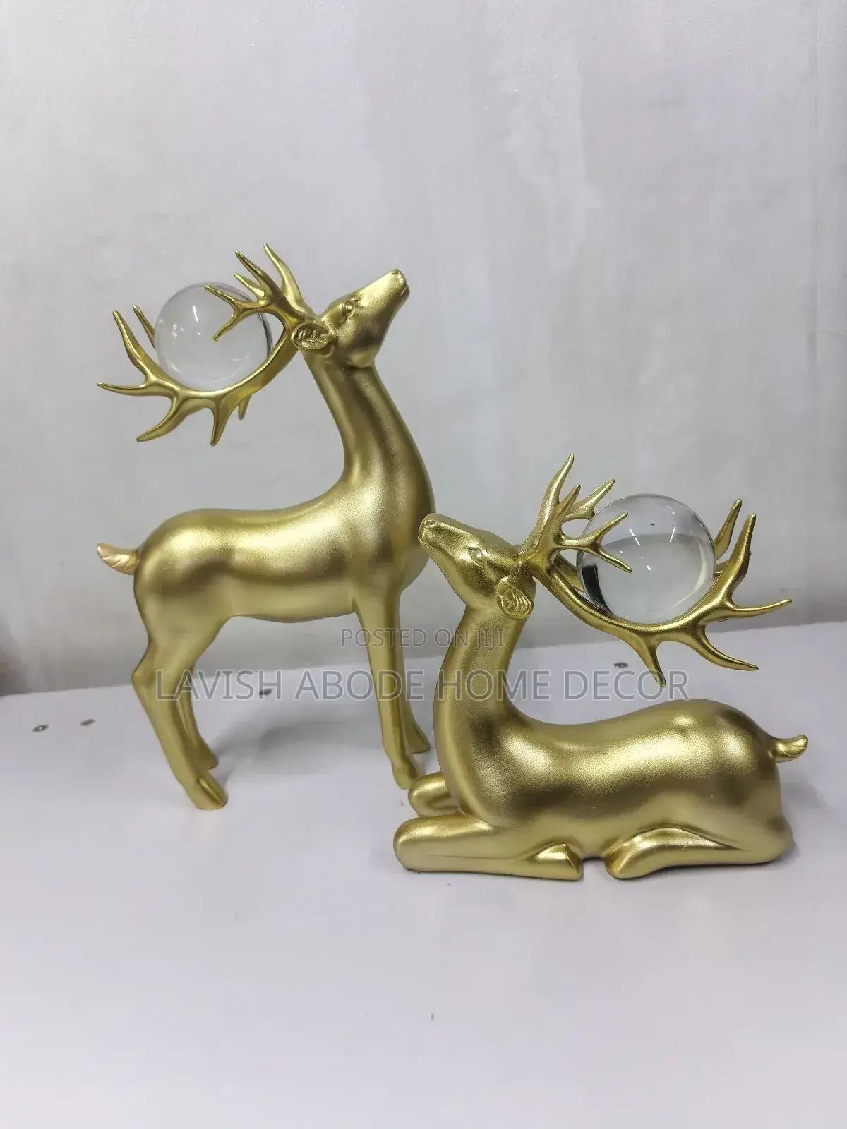 Gold Deer Statue With Crystal Ball