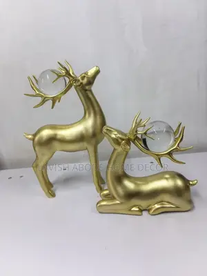 Gold Deer Statue With Crystal Ball
