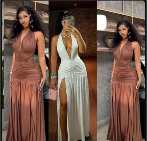 Women Halterneck Maxi Dress Deep v Neck, Backless, Bodycon Dress