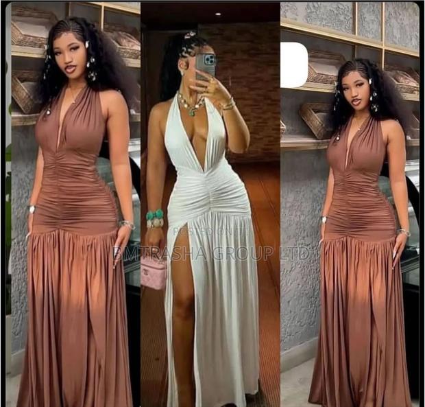 Women Halterneck Maxi Dress Deep v Neck, Backless, Bodycon Dress