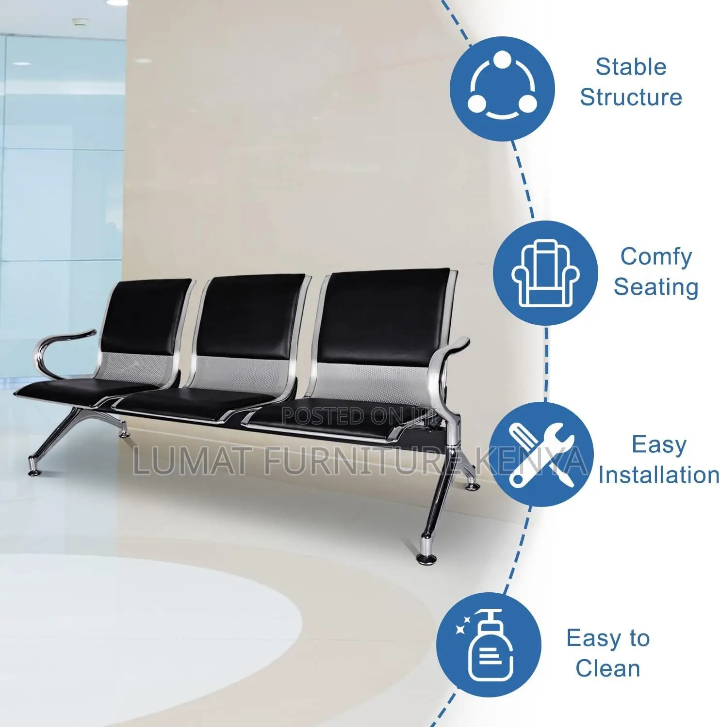 Normal Reception Waiting Bench With Cushion
