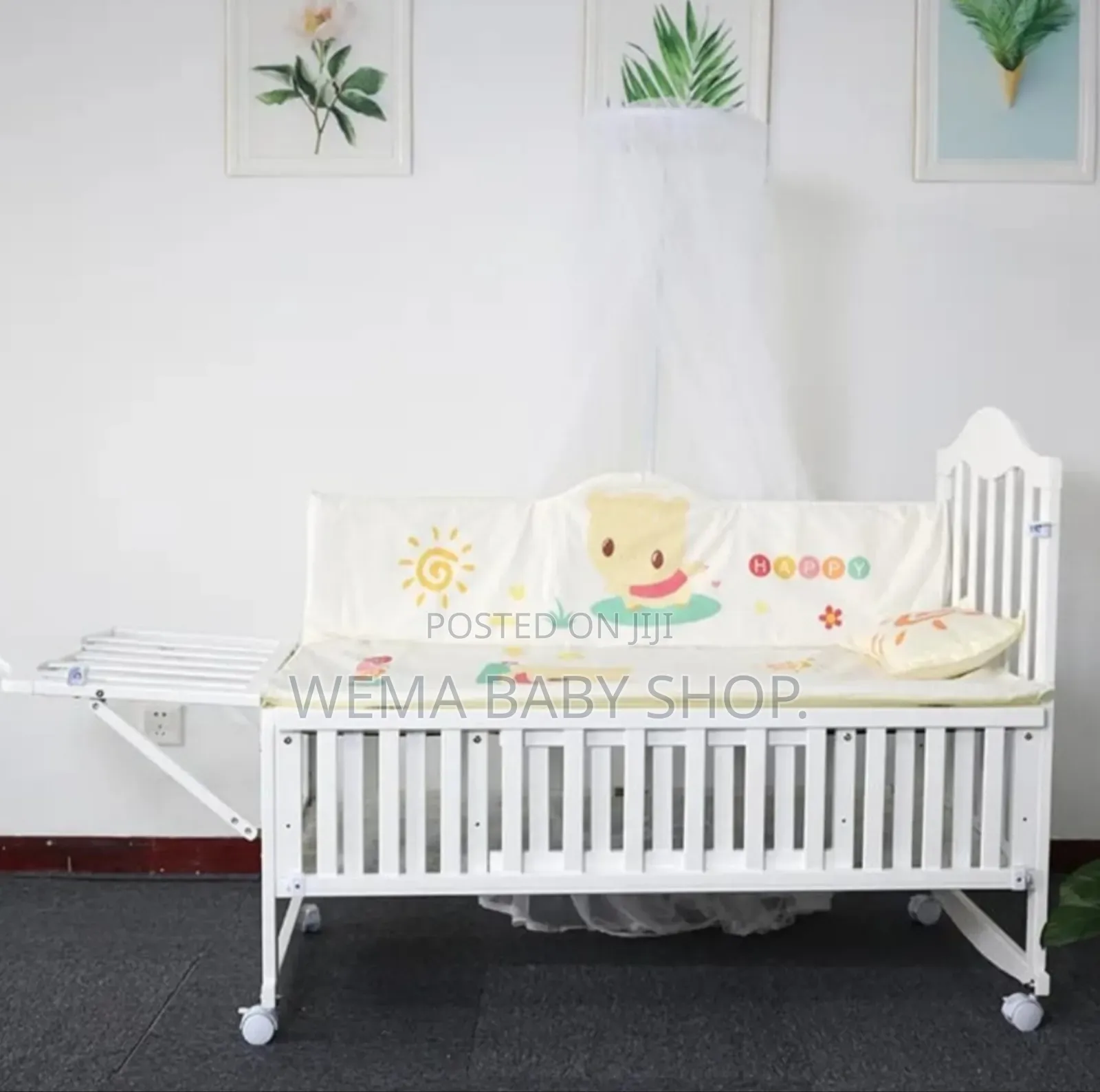Wheeled Baby Crib/Cot With Mattress+Braided Bumpers+Stand M/Net