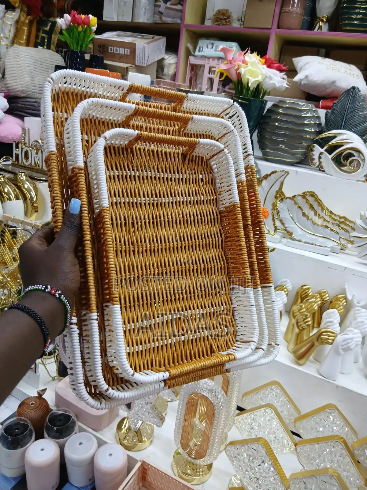 3 Piece Woven Serving Storage Tray Set