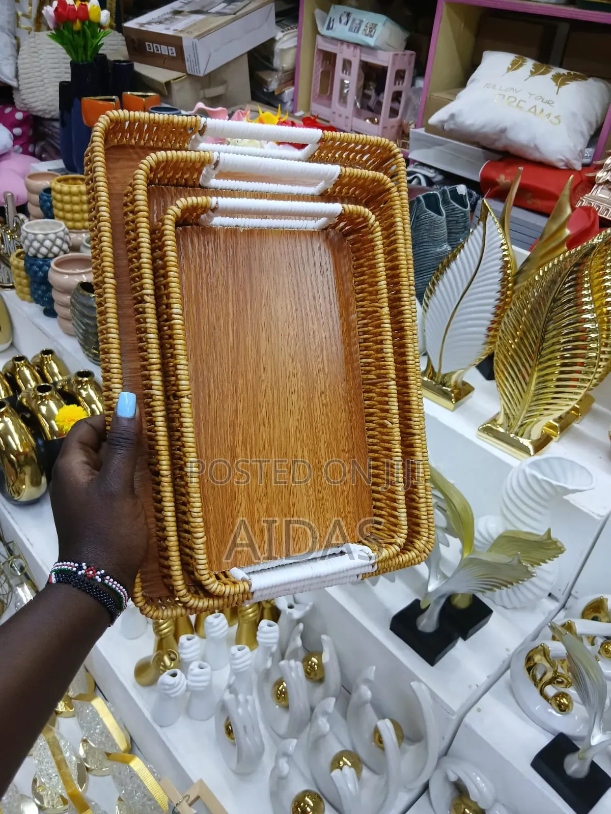 3 Piece Woven Serving Storage Tray Set