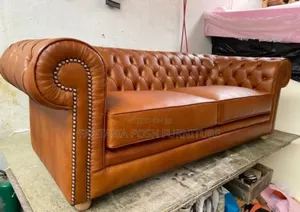 3-Seater Tan Leather Chesterfield Sofa