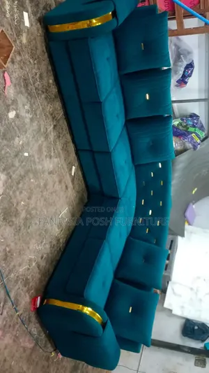 Teal Velvet L-Shaped Sectional With Gold Accents