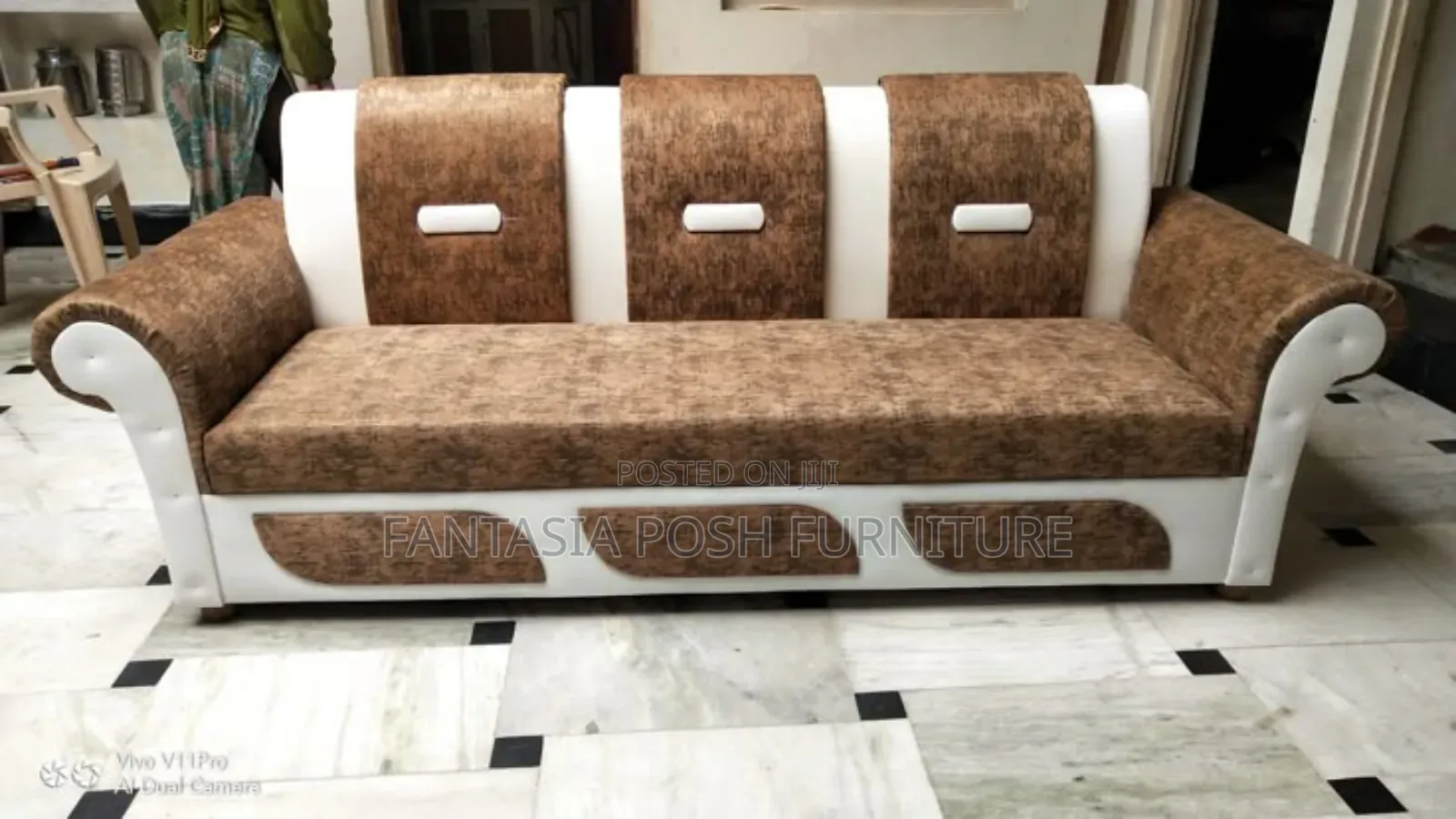 3 Seater Sofa in Brown White - Payment on Delivery
