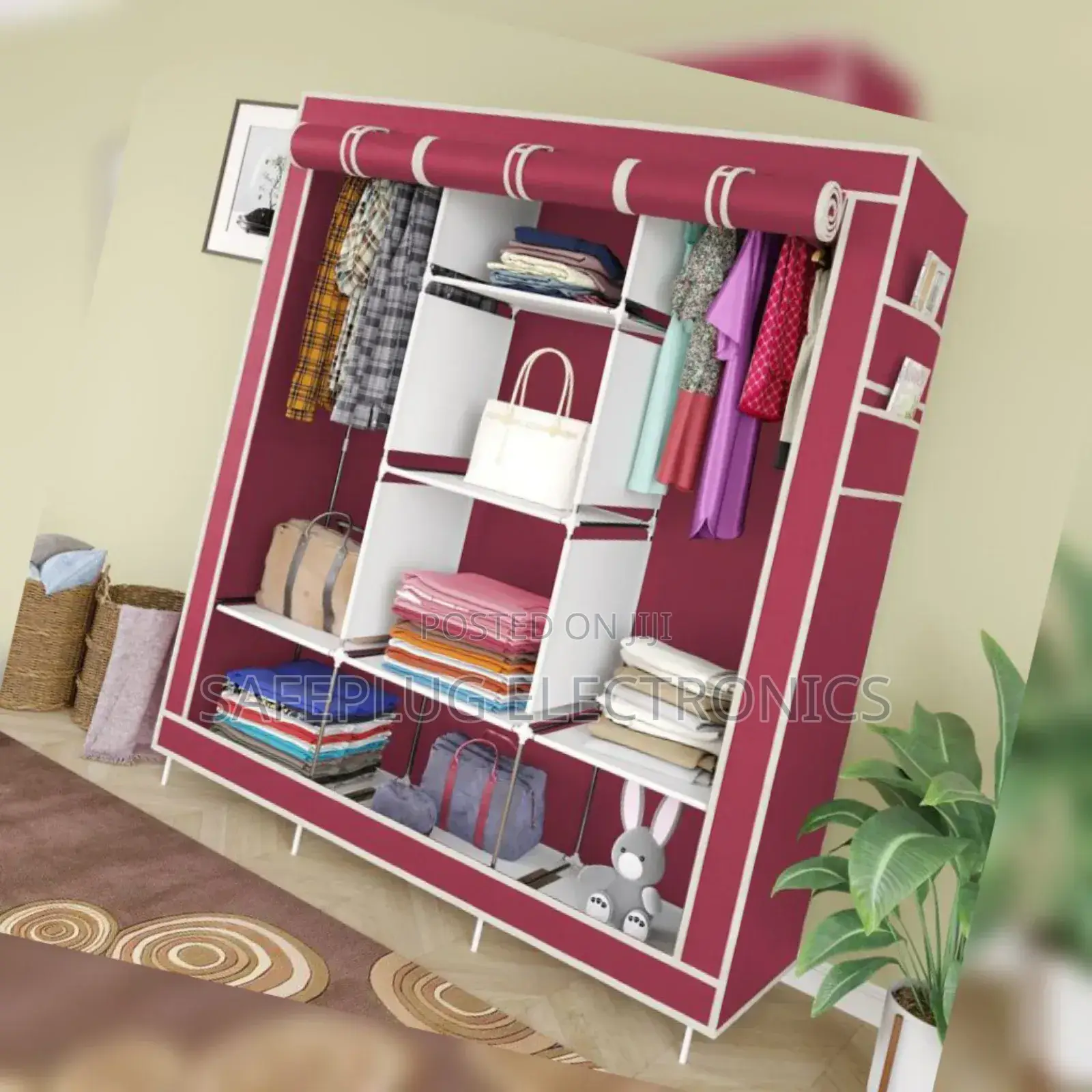 3-Column Wooden Wardrobe - 5 Colors! (Pink/Purple/Brown/Maroon/Grey)